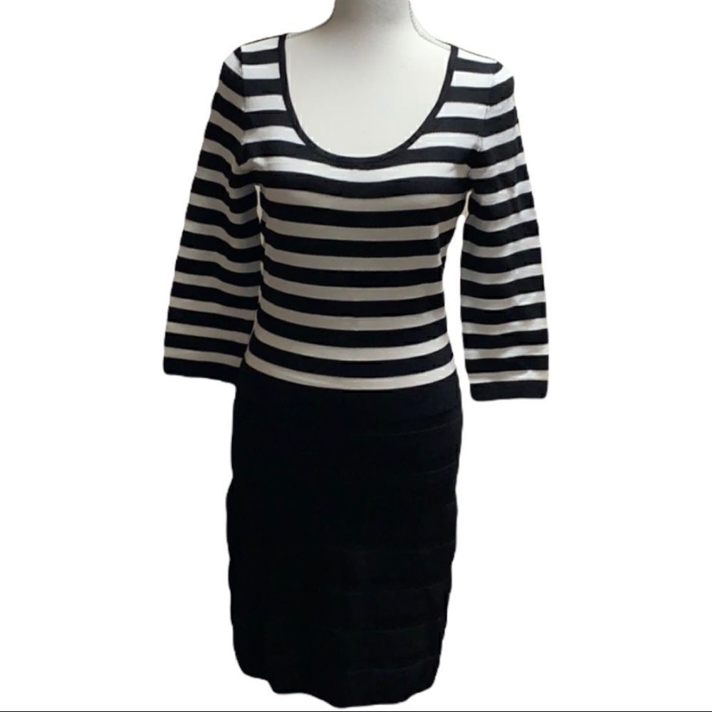 Mng Suit by Mango Black & White Bodice Black Skirt Contrast Bodycon Dress Small